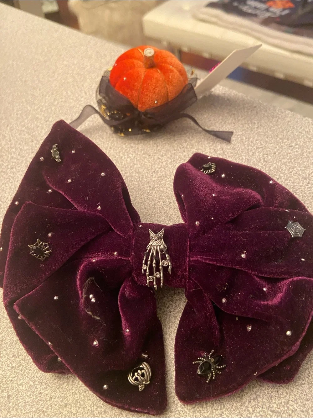 Velvet Halloween Bow Hair Clip - and crunches